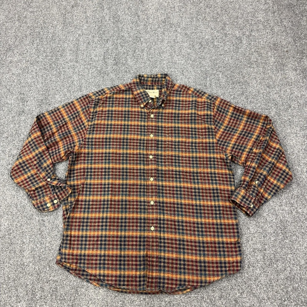 Vintage Eddie Bauer Shirt Mens L Multicolor Plaid Flannel Button Front Hong Kong